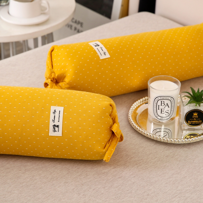 91家纺网 家纺一手货源 找家纺 明星枕业 2025新款a类荞麦颈椎枕全棉双层纱圆柱糖果枕纯枕头全壳硬枕成人颈椎支撑 星光点点黄