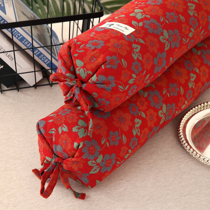 91家纺网 家纺一手货源 找家纺 明星枕业 2025新款a类荞麦颈椎枕全棉双层纱圆柱糖果枕纯枕头全壳硬枕成人颈椎支撑 花间物语红