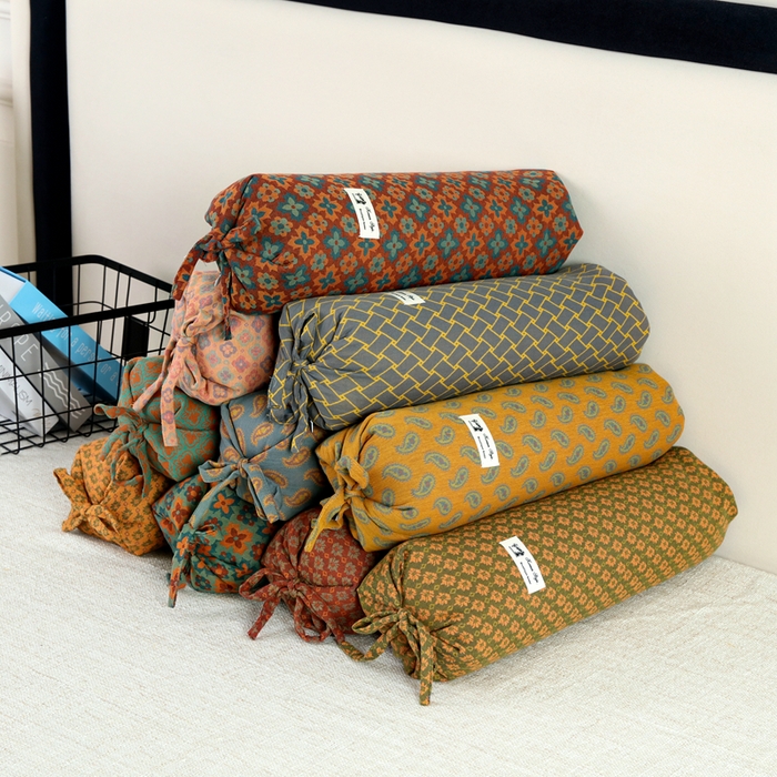 91家纺网 家纺一手货源 找家纺 明星枕业 2025新款a类荞麦颈椎枕全棉双层纱圆柱糖果枕纯枕头全壳硬枕成人颈椎支撑 组合图仅供展示