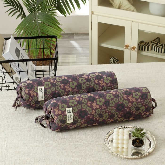 91家纺网 家纺一手货源 找家纺 明星枕业 2025新款a类荞麦颈椎枕全棉双层纱圆柱糖果枕纯枕头全壳硬枕成人颈椎支撑 花间物语紫