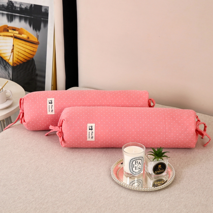 91家纺网 家纺一手货源 找家纺 明星枕业 2025新款a类荞麦颈椎枕全棉双层纱圆柱糖果枕纯枕头全壳硬枕成人颈椎支撑 星光点点粉