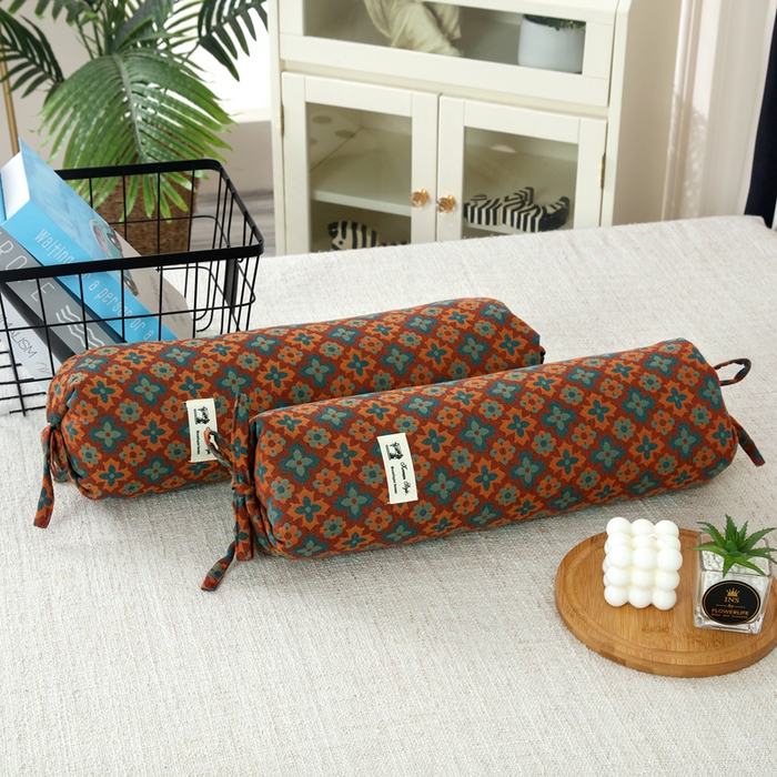 91家纺网 家纺一手货源 找家纺 明星枕业 2025新款a类荞麦颈椎枕全棉双层纱圆柱糖果枕纯枕头全壳硬枕成人颈椎支撑 秋多回忆橘