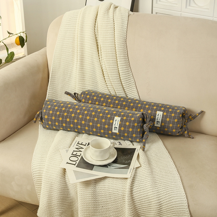 明星枕业 2025新款a类荞麦颈椎枕全棉双层纱圆柱糖果枕纯枕头全壳硬枕成人颈椎支撑 糖果-灰黄