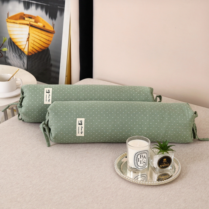 明星枕业 2025新款a类荞麦颈椎枕全棉双层纱圆柱糖果枕纯枕头全壳硬枕成人颈椎支撑 星光点点绿