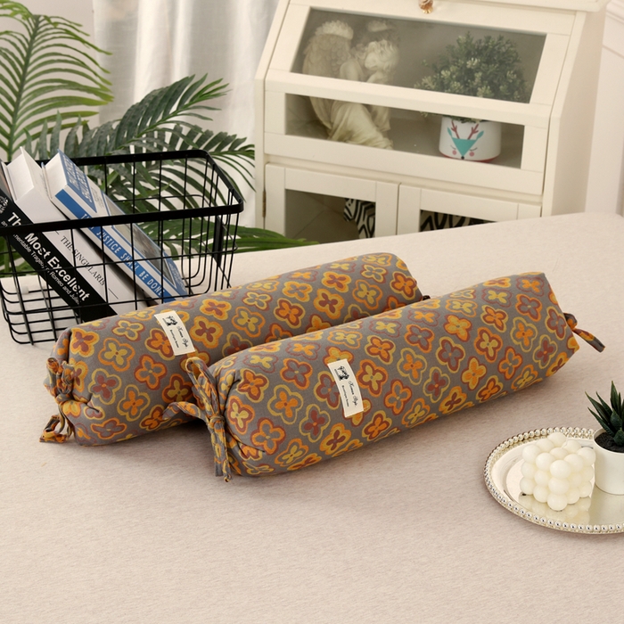 明星枕业 2025新款a类荞麦颈椎枕全棉双层纱圆柱糖果枕纯枕头全壳硬枕成人颈椎支撑 糖果四叶草灰