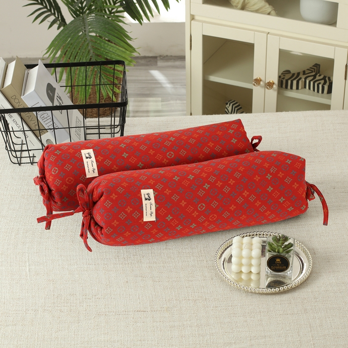 明星枕业 2025新款a类荞麦颈椎枕全棉双层纱圆柱糖果枕纯枕头全壳硬枕成人颈椎支撑 莫里斯红