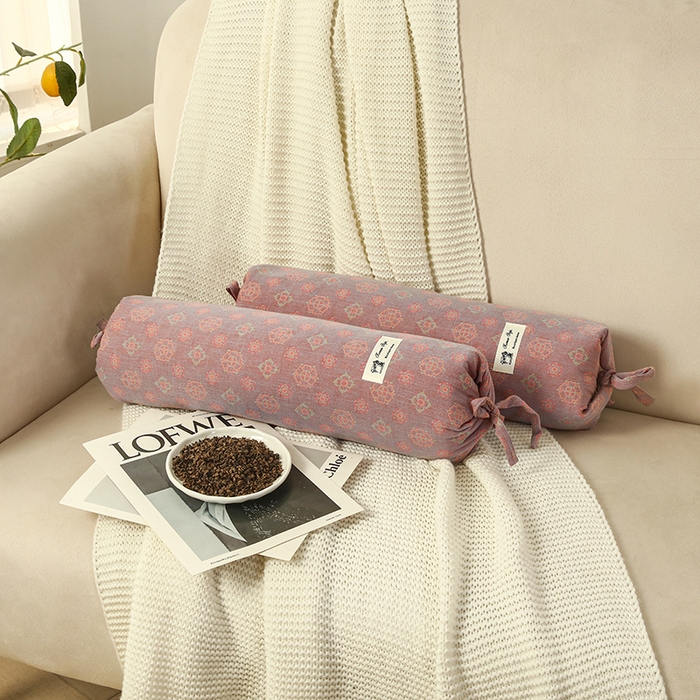 明星枕业 2025新款a类荞麦颈椎枕全棉双层纱圆柱糖果枕纯枕头全壳硬枕成人颈椎支撑 半夏清风紫