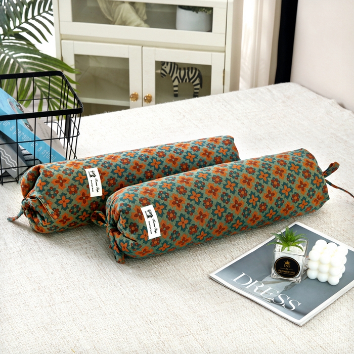 明星枕业 2025新款a类荞麦颈椎枕全棉双层纱圆柱糖果枕纯枕头全壳硬枕成人颈椎支撑 秋多回忆绿