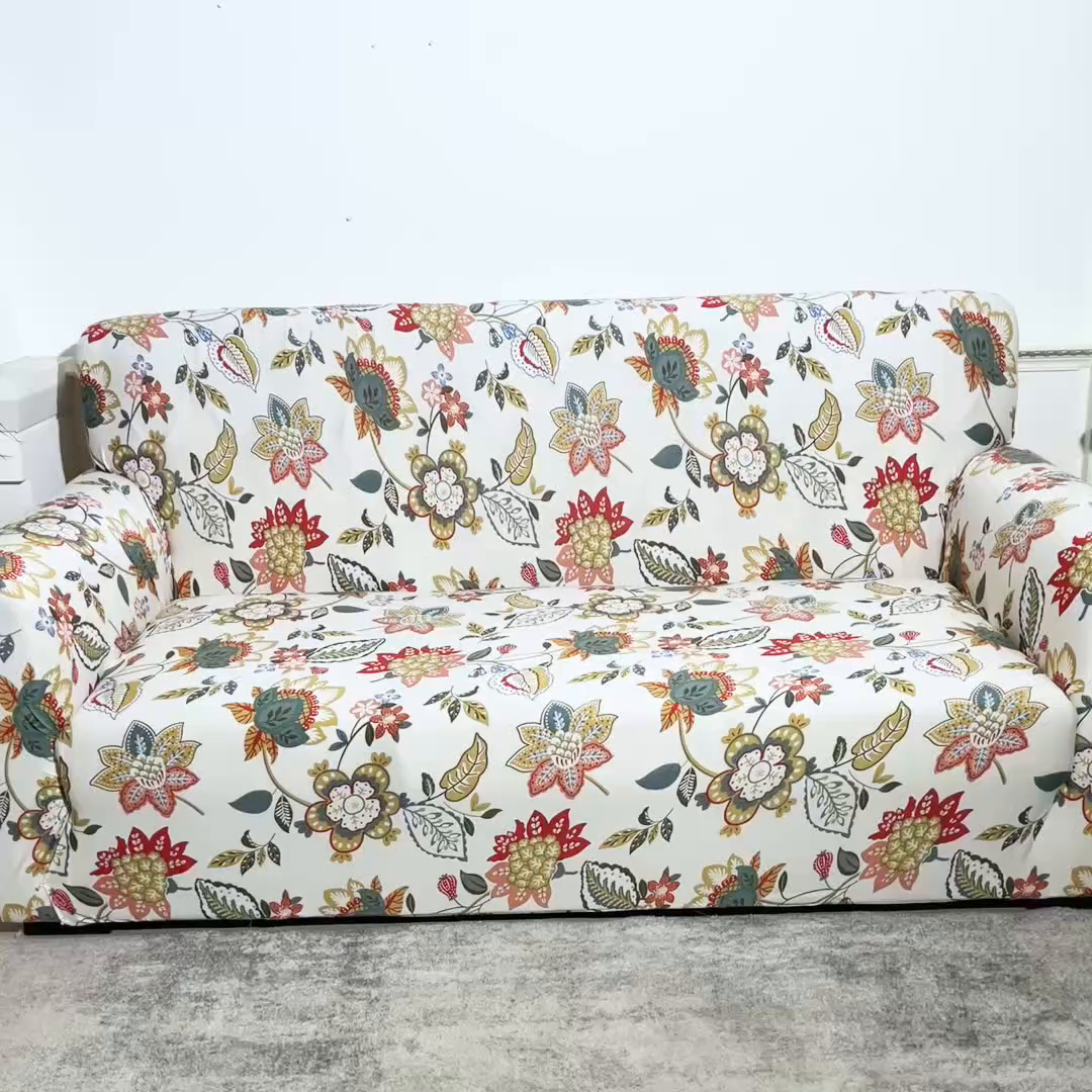 91家纺网 家纺一手货源 找家纺 雅竹 2025新款三人位牛奶丝印花沙发套系列 霜华