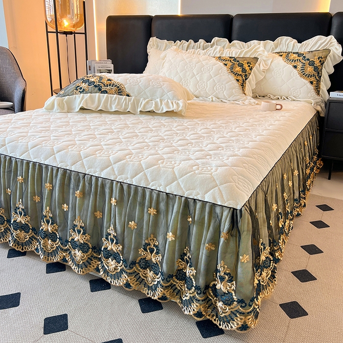 91家纺网 家纺一手货源 找家纺 罗艺轩 2025新款牛奶绒浪漫花边床裙款四件套-暖洋洋（报活动和优惠券后控价99起/控价107起） 暖洋洋-白