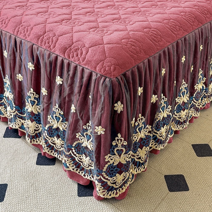 91家纺网 家纺一手货源 找家纺 罗艺轩 2025新款牛奶绒浪漫花边床裙款四件套-暖洋洋（报活动和优惠券后控价99起/控价107起） 暖洋洋-豆沙