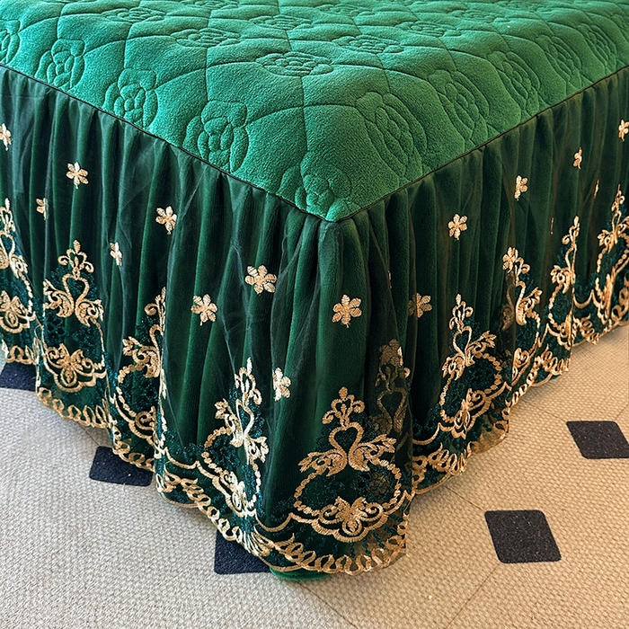 91家纺网 家纺一手货源 找家纺 罗艺轩 2025新款牛奶绒浪漫花边床裙款四件套-暖洋洋（报活动和优惠券后控价99起/控价107起） 暖洋洋-绿