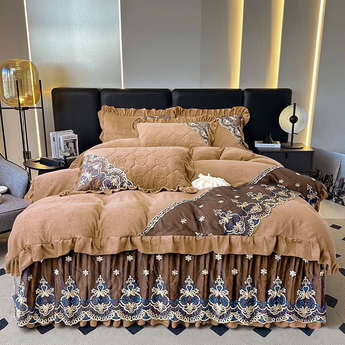 罗艺轩 2025新款牛奶绒浪漫花边床裙款四件套-暖洋洋（报活动和优惠券后控价99起/控价107起） 暖洋洋-奶咖