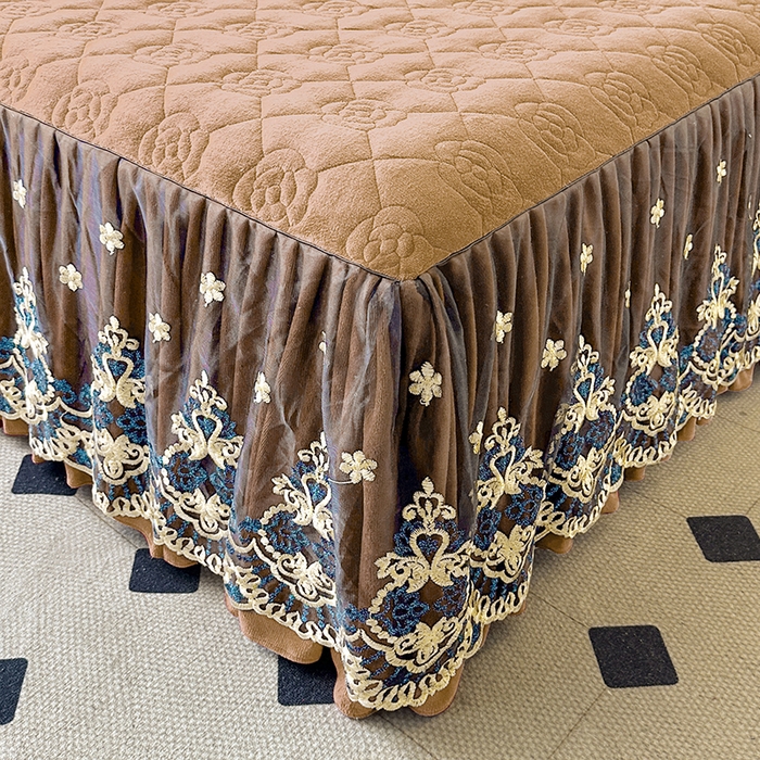 91家纺网 家纺一手货源 找家纺 罗艺轩 2025新款牛奶绒浪漫花边床裙款四件套-暖洋洋（报活动和优惠券后控价99起/控价107起） 暖洋洋-奶咖