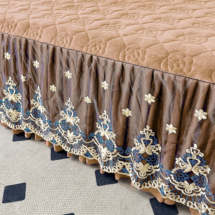 91家纺网 家纺一手货源 找家纺 罗艺轩 2025新款牛奶绒浪漫花边床裙款四件套-暖洋洋（报活动和优惠券后控价99起/控价107起） 暖洋洋-奶咖