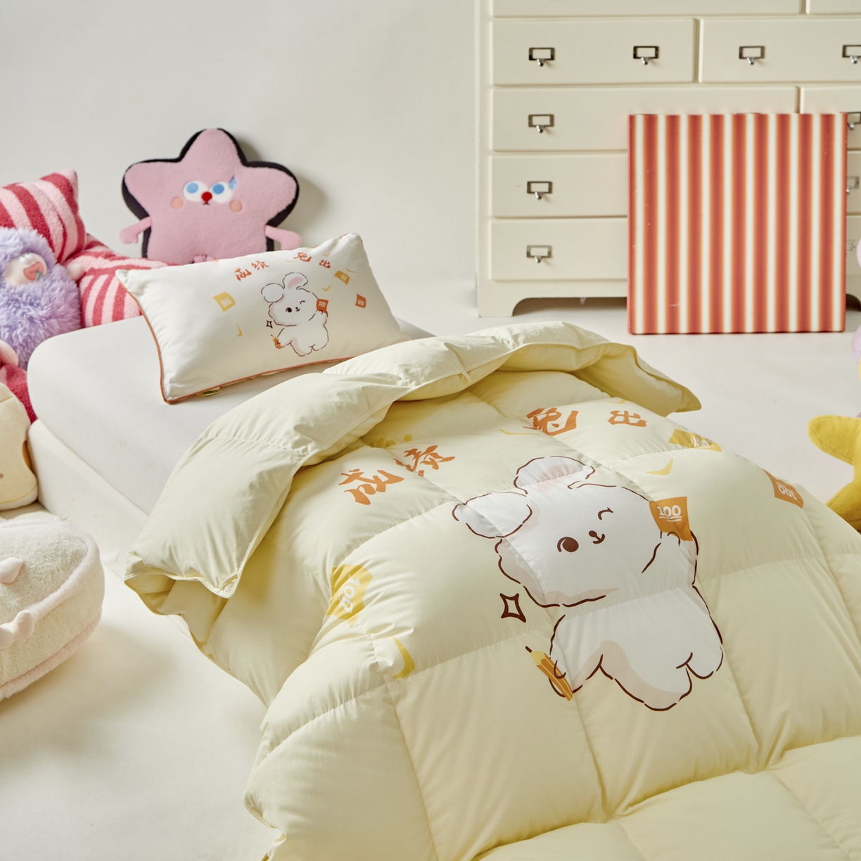 91家纺网 家纺一手货源 找家纺 暖羽屋羽绒馆 2025新款抗菌防螨绒子含量95白鸭绒被芯1.5米儿童羽绒被子婴幼儿学生鸭绒被春秋被 成绩兔出