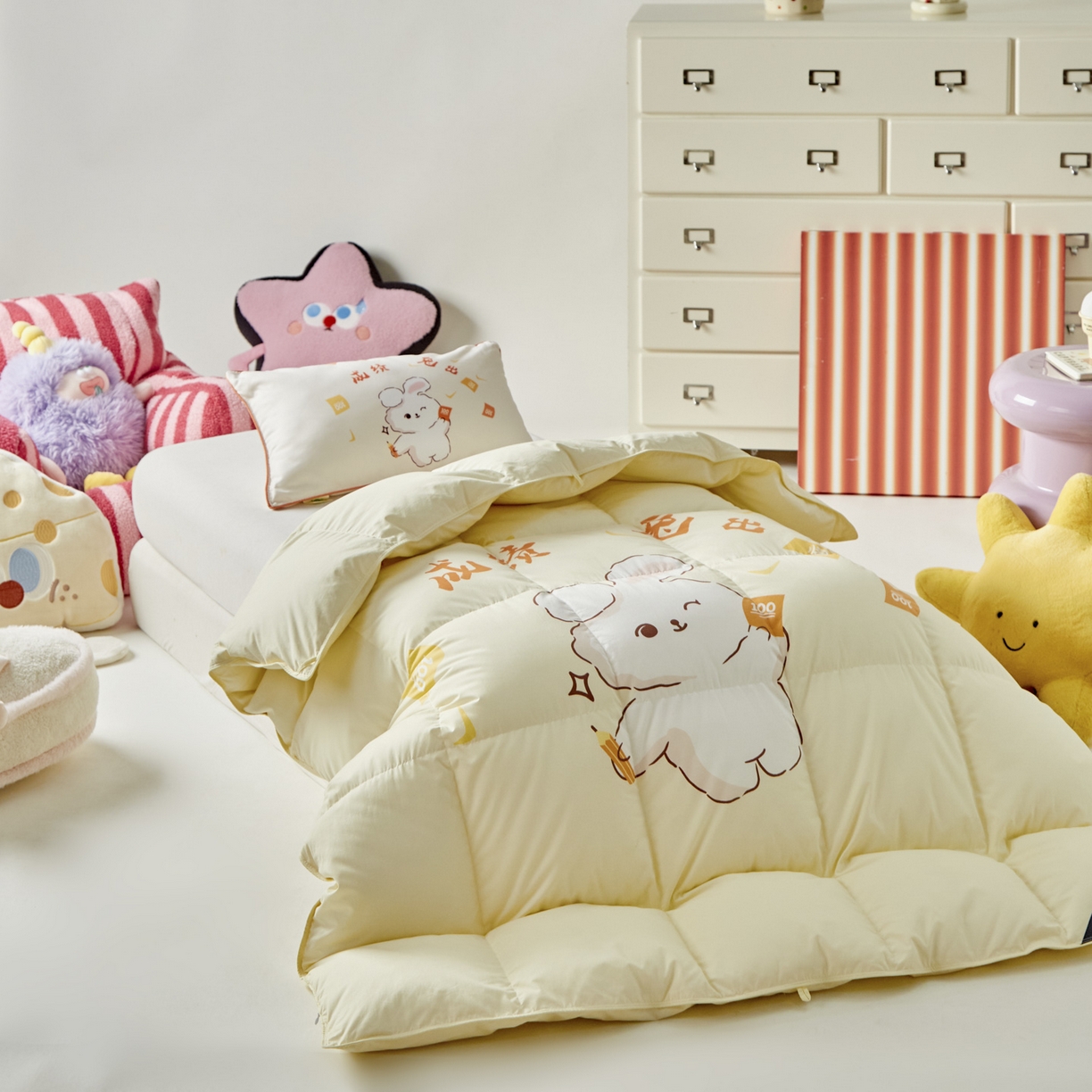 91家纺网 家纺一手货源 找家纺 暖羽屋羽绒馆 2025新款抗菌防螨绒子含量95白鸭绒被芯1.5米儿童羽绒被子婴幼儿学生鸭绒被春秋被 成绩兔出