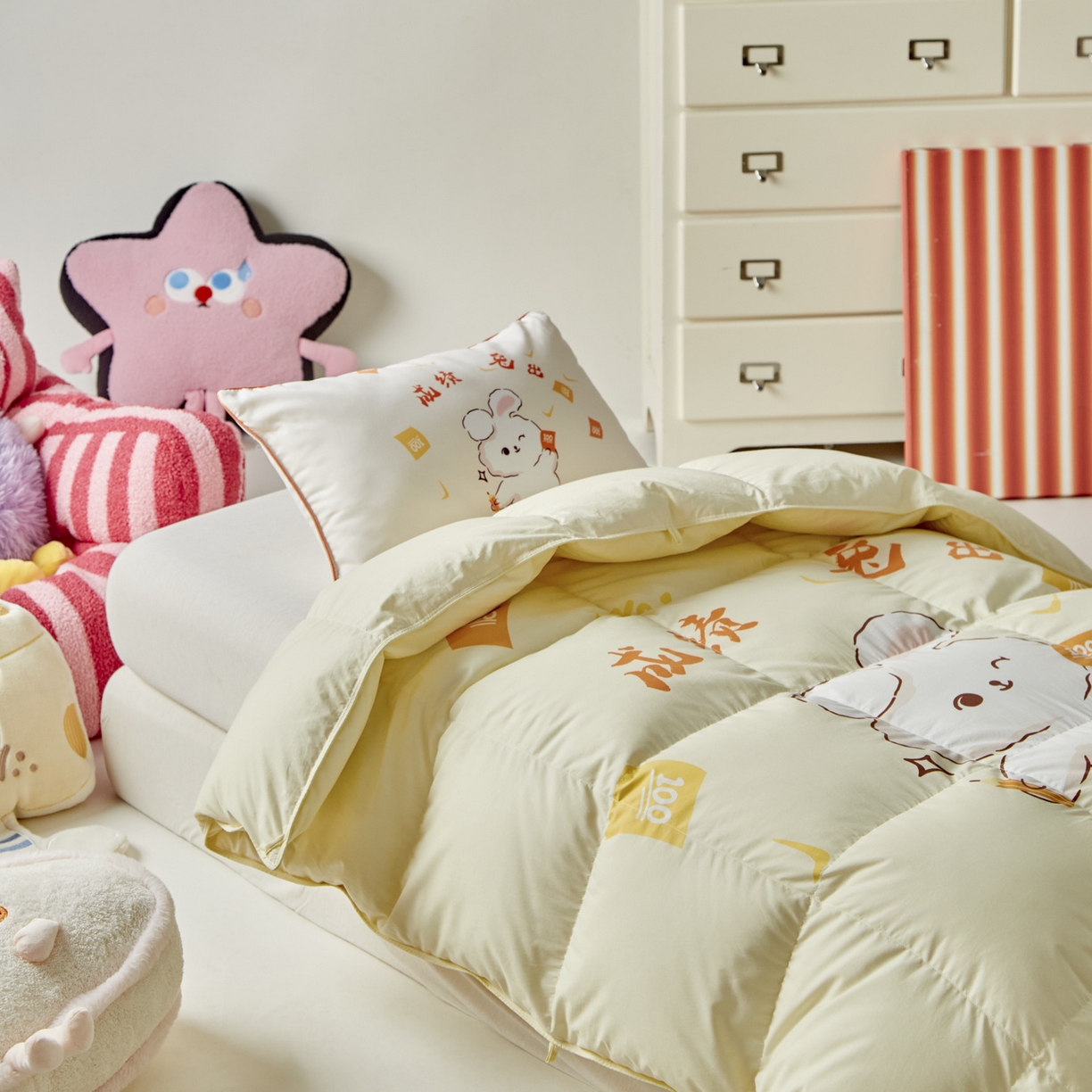 91家纺网 家纺一手货源 找家纺 暖羽屋羽绒馆 2025新款抗菌防螨绒子含量95白鸭绒被芯1.5米儿童羽绒被子婴幼儿学生鸭绒被春秋被 成绩兔出