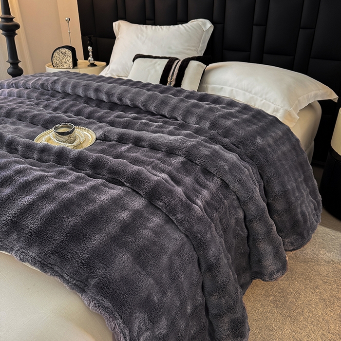 91家纺网 家纺一手货源 找家纺 安琪家纺 2025新款300G炫彩水墨画仿兔毛绒大泡泡绒印花法兰绒毛毯大理石纹休闲毯沙发盖毯跨境外贸出口专供 泡泡纯色-深灰