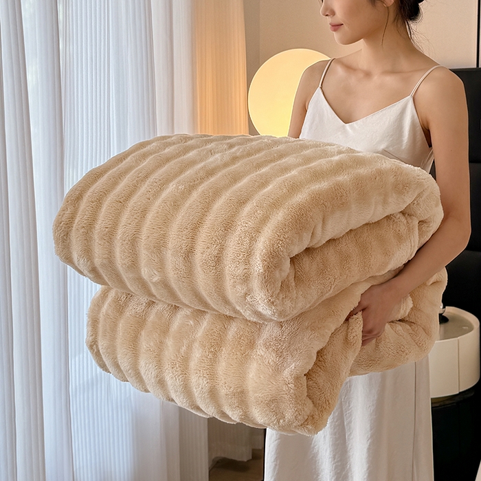 91家纺网 家纺一手货源 找家纺 安琪家纺 2025新款300G炫彩水墨画仿兔毛绒大泡泡绒印花法兰绒毛毯大理石纹休闲毯沙发盖毯跨境外贸出口专供 泡泡纯色-驼色