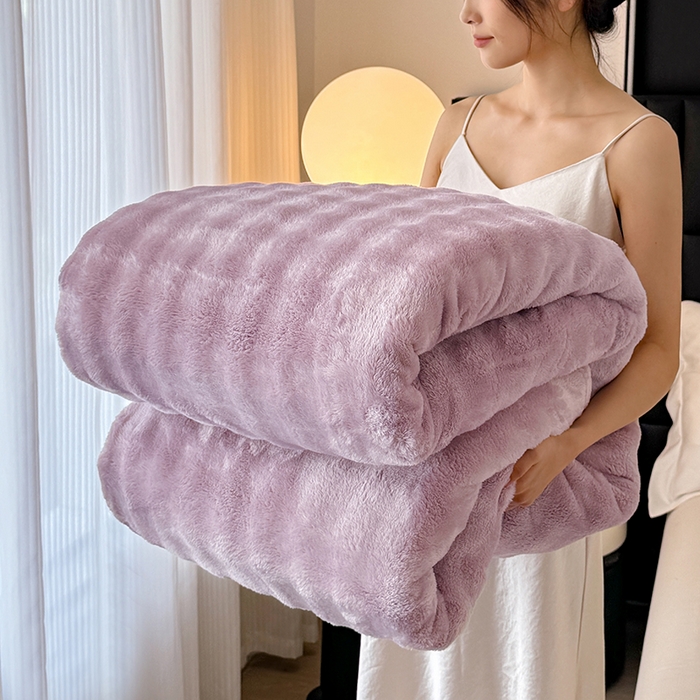 91家纺网 家纺一手货源 找家纺 安琪家纺 2025新款300G炫彩水墨画仿兔毛绒大泡泡绒印花法兰绒毛毯大理石纹休闲毯沙发盖毯跨境外贸出口专供 泡泡纯色-紫色