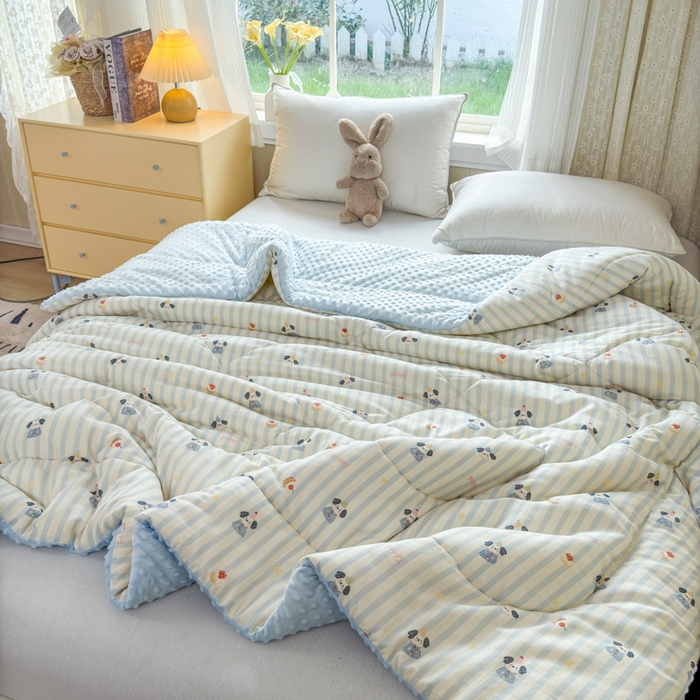 91家纺网 家纺一手货源 找家纺 卡芙芯类馆 2025新款双层纱宝宝绒豆豆被被子被芯 蛋糕小狗