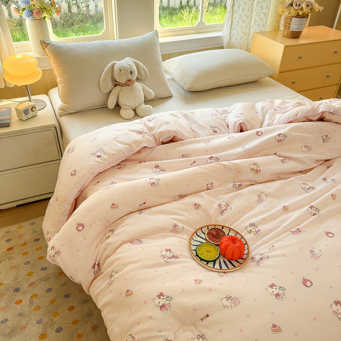 91家纺网 家纺一手货源 找家纺 卡芙芯类馆 2025新款可爱A类卡通提花大豆被春秋被冬被被子被芯 凯蒂猫