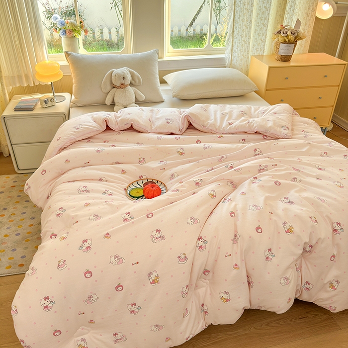 91家纺网 家纺一手货源 找家纺 卡芙芯类馆 2025新款可爱A类卡通提花大豆被春秋被冬被被子被芯 凯蒂猫