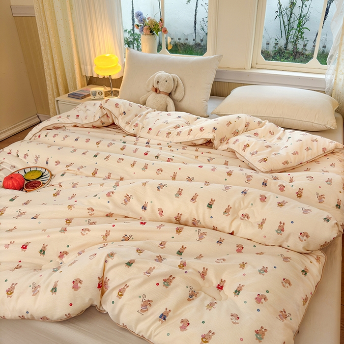 91家纺网 家纺一手货源 找家纺 卡芙芯类馆 2025新款可爱A类卡通提花大豆被春秋被冬被被子被芯 萌萌兔