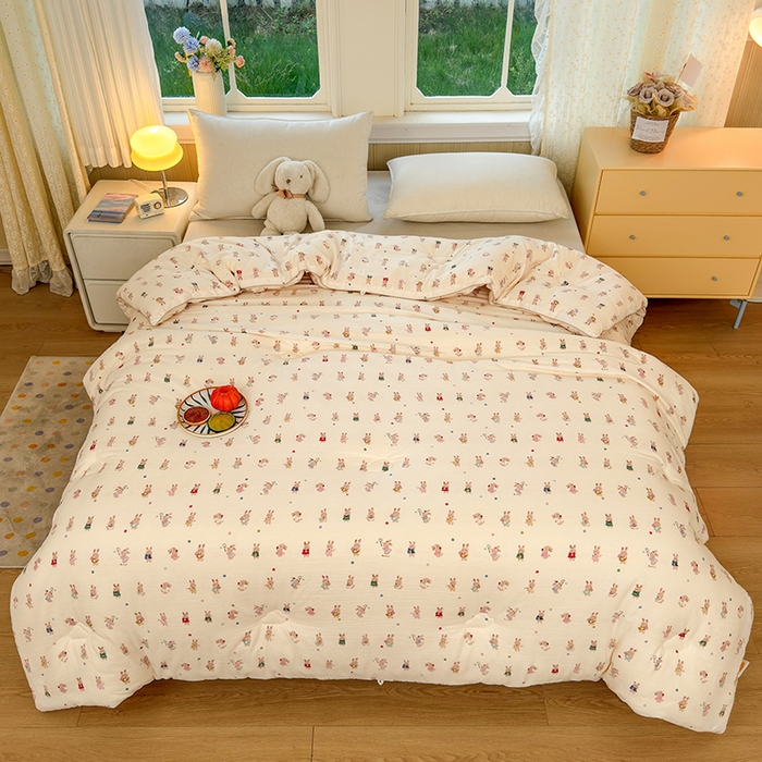 91家纺网 家纺一手货源 找家纺 卡芙芯类馆 2025新款可爱A类卡通提花大豆被春秋被冬被被子被芯 萌萌兔