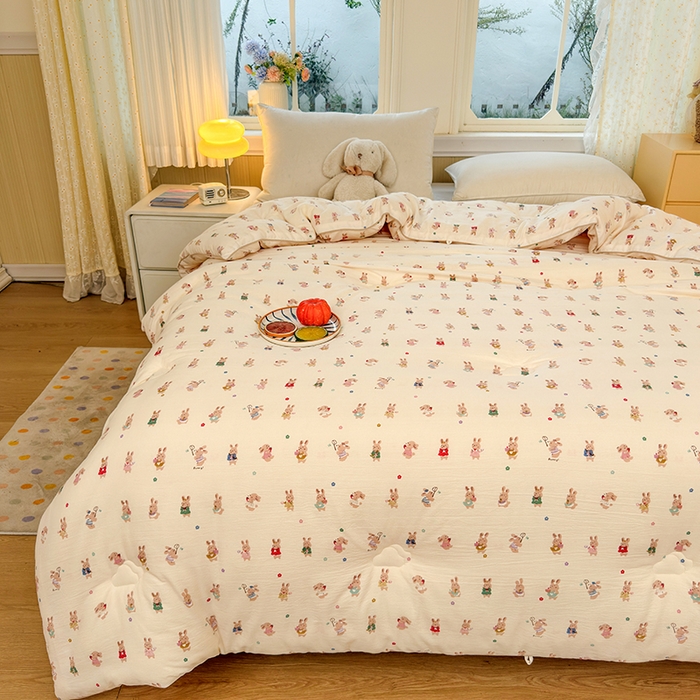 91家纺网 家纺一手货源 找家纺 卡芙芯类馆 2025新款可爱A类卡通提花大豆被春秋被冬被被子被芯 萌萌兔