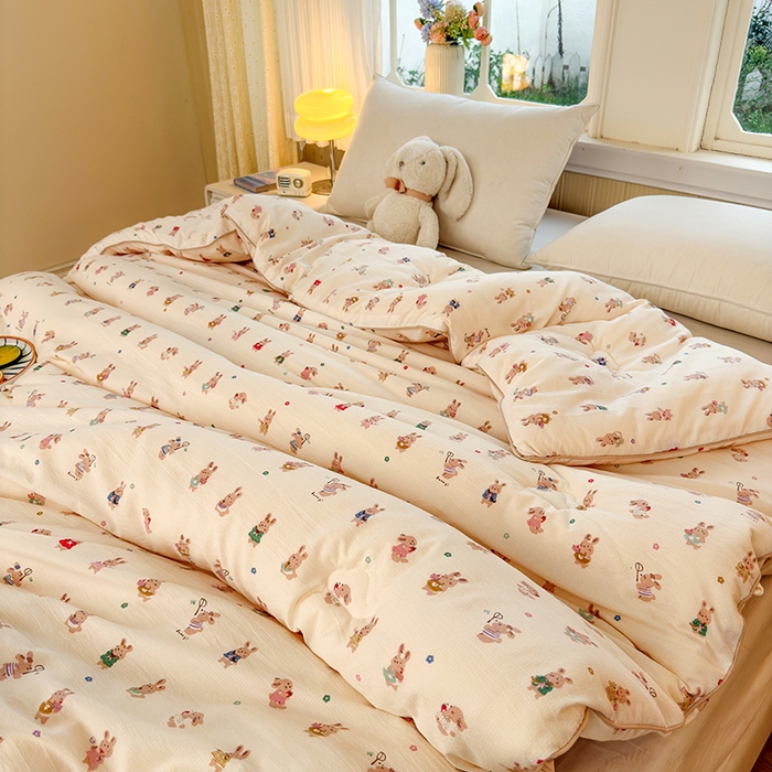 91家纺网 家纺一手货源 找家纺 卡芙芯类馆 2025新款可爱A类卡通提花大豆被春秋被冬被被子被芯 萌萌兔