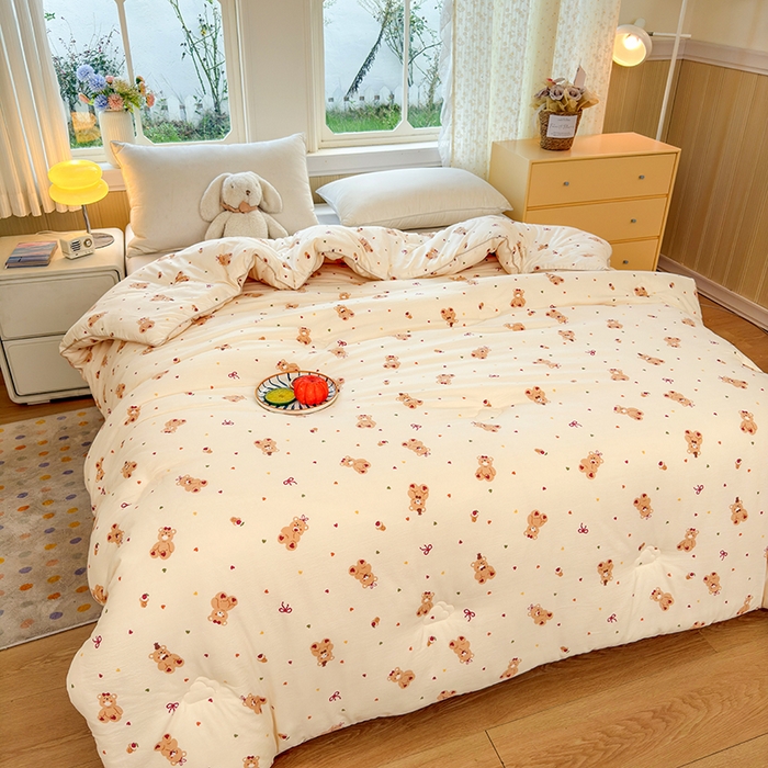 91家纺网 家纺一手货源 找家纺 卡芙芯类馆 2025新款可爱A类卡通提花大豆被春秋被冬被被子被芯 可爱熊