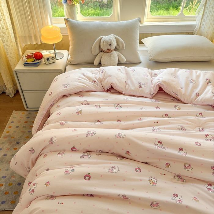 91家纺网 家纺一手货源 找家纺 卡芙芯类馆 2025新款可爱A类卡通提花大豆被春秋被冬被被子被芯 凯蒂猫