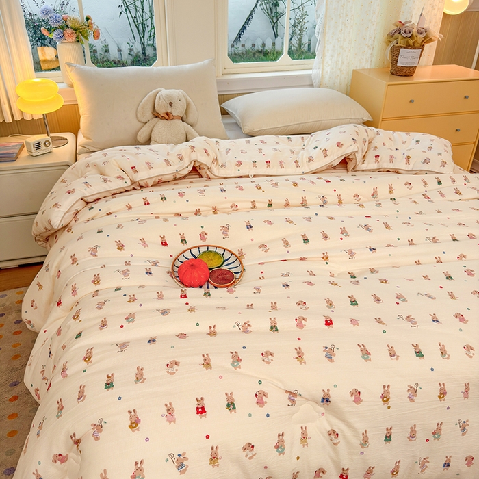 91家纺网 家纺一手货源 找家纺 卡芙芯类馆 2025新款可爱A类卡通提花大豆被春秋被冬被被子被芯 萌萌兔