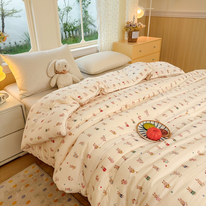 91家纺网 家纺一手货源 找家纺 卡芙芯类馆 2025新款可爱A类卡通提花大豆被春秋被冬被被子被芯 萌萌兔