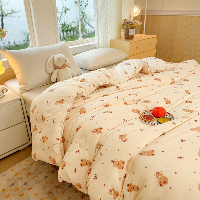 91家纺网 家纺一手货源 找家纺 卡芙芯类馆 2025新款可爱A类卡通提花大豆被春秋被冬被被子被芯 可爱熊