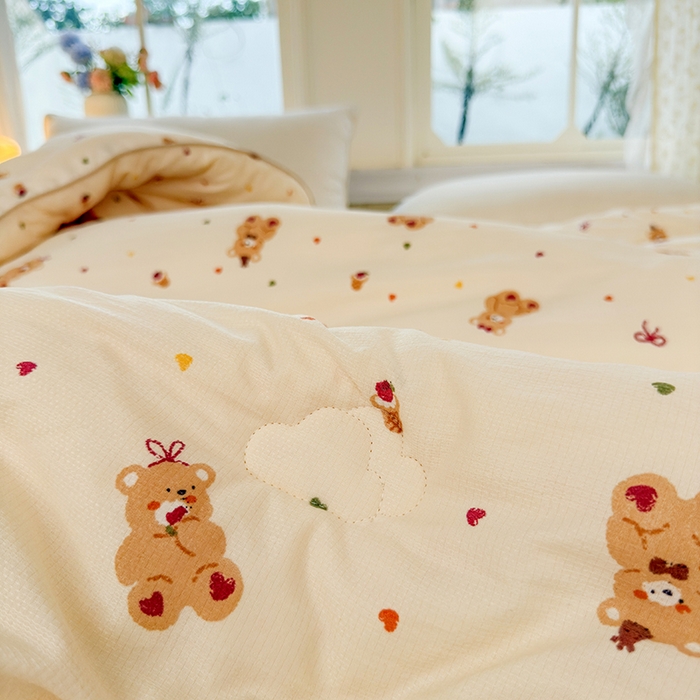 91家纺网 家纺一手货源 找家纺 卡芙芯类馆 2025新款可爱A类卡通提花大豆被春秋被冬被被子被芯 可爱熊