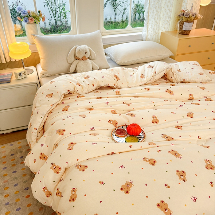 91家纺网 家纺一手货源 找家纺 卡芙芯类馆 2025新款可爱A类卡通提花大豆被春秋被冬被被子被芯 可爱熊