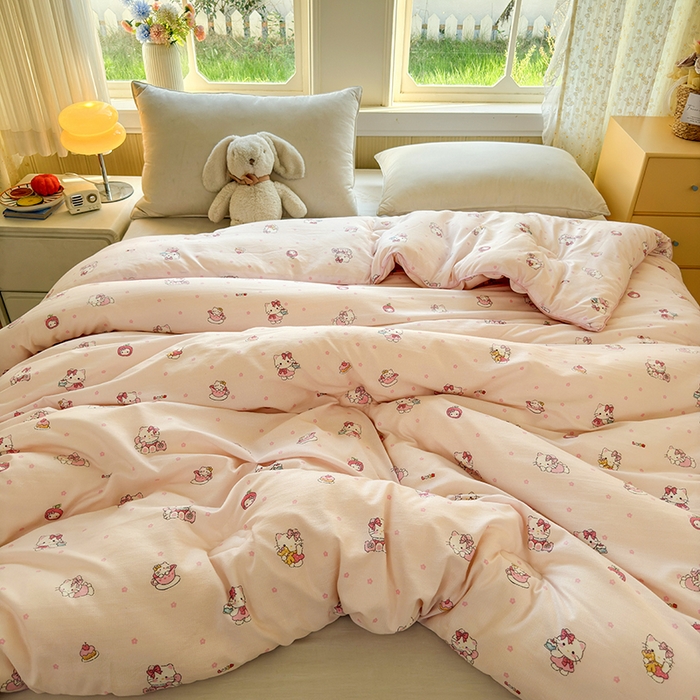 91家纺网 家纺一手货源 找家纺 卡芙芯类馆 2025新款可爱A类卡通提花大豆被春秋被冬被被子被芯 凯蒂猫