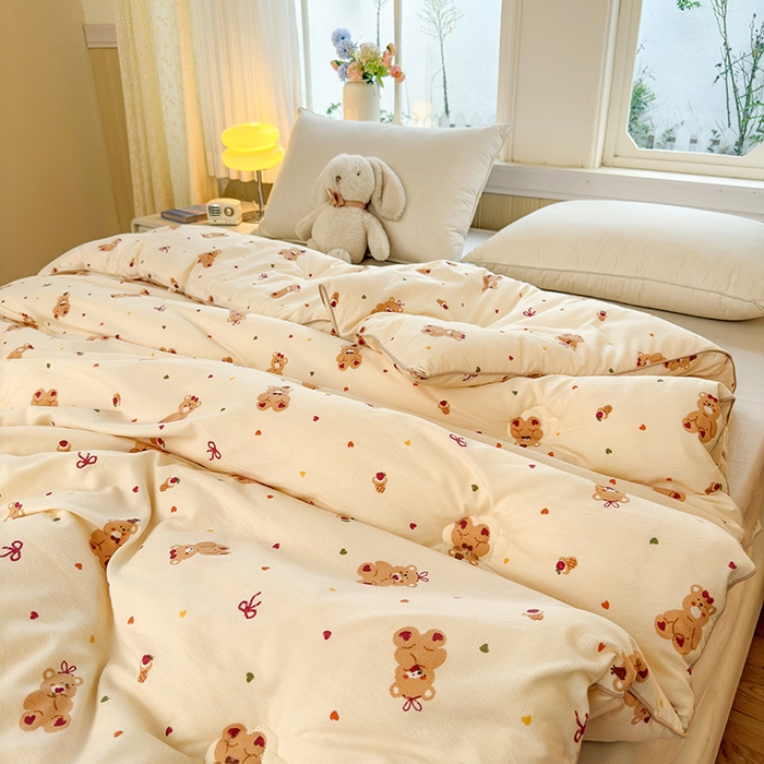 91家纺网 家纺一手货源 找家纺 卡芙芯类馆 2025新款可爱A类卡通提花大豆被春秋被冬被被子被芯 可爱熊