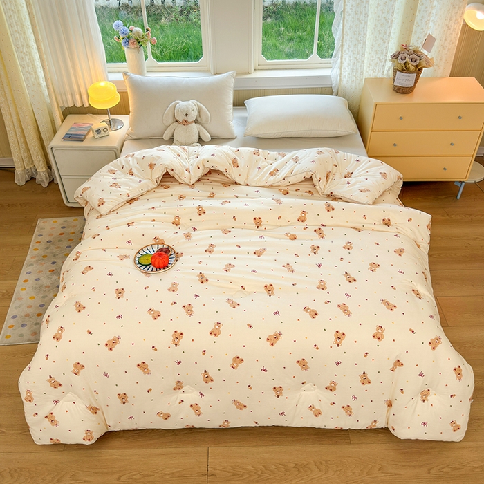 91家纺网 家纺一手货源 找家纺 卡芙芯类馆 2025新款可爱A类卡通提花大豆被春秋被冬被被子被芯 可爱熊