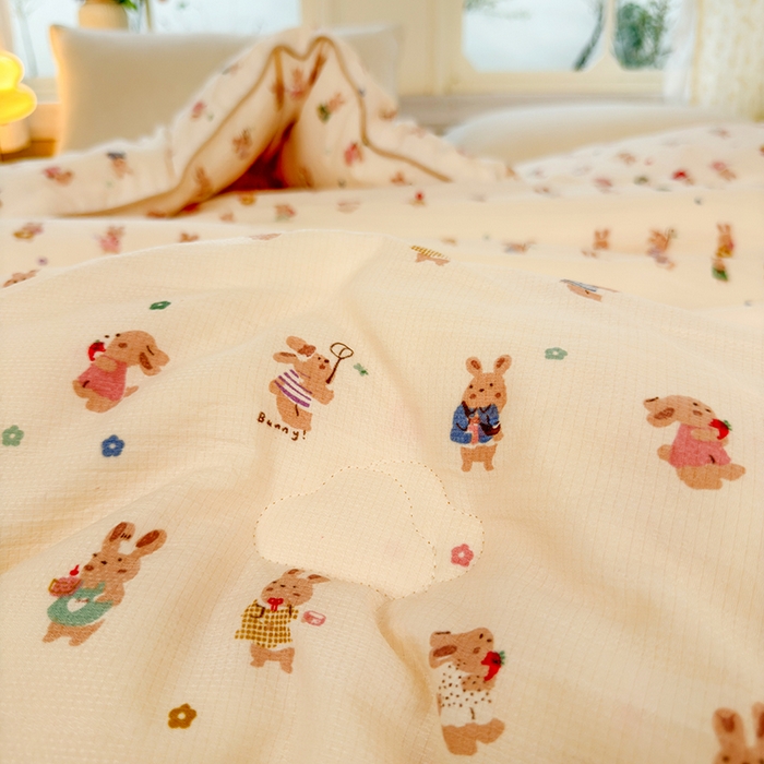 91家纺网 家纺一手货源 找家纺 卡芙芯类馆 2025新款可爱A类卡通提花大豆被春秋被冬被被子被芯 萌萌兔