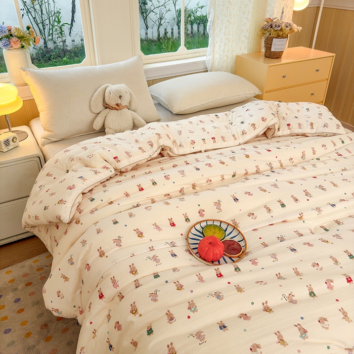 91家纺网 家纺一手货源 找家纺 卡芙芯类馆 2025新款可爱A类卡通提花大豆被春秋被冬被被子被芯 萌萌兔