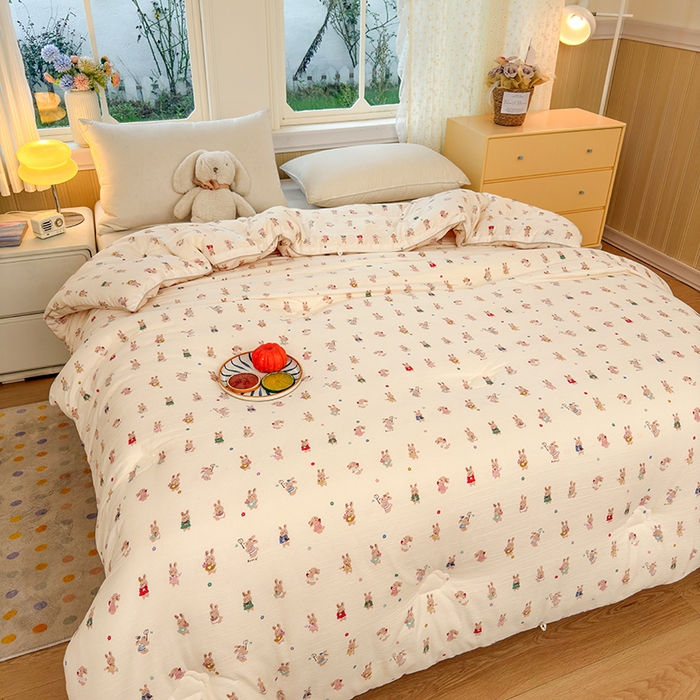 91家纺网 家纺一手货源 找家纺 卡芙芯类馆 2025新款可爱A类卡通提花大豆被春秋被冬被被子被芯 萌萌兔