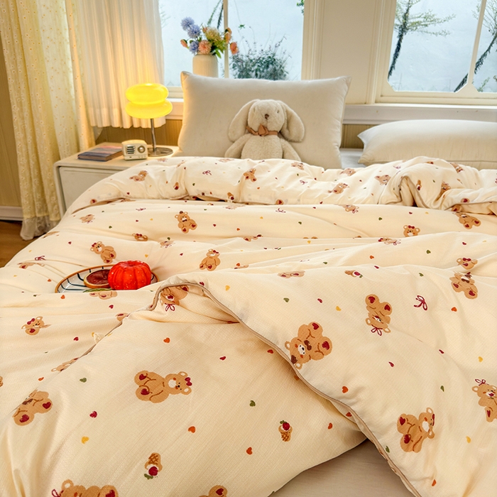 91家纺网 家纺一手货源 找家纺 卡芙芯类馆 2025新款可爱A类卡通提花大豆被春秋被冬被被子被芯 可爱熊