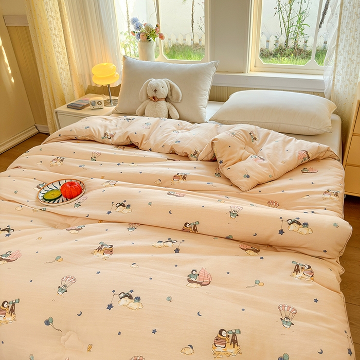 91家纺网 家纺一手货源 找家纺 卡芙芯类馆 2025新款可爱A类卡通提花大豆被春秋被冬被被子被芯 小企鹅