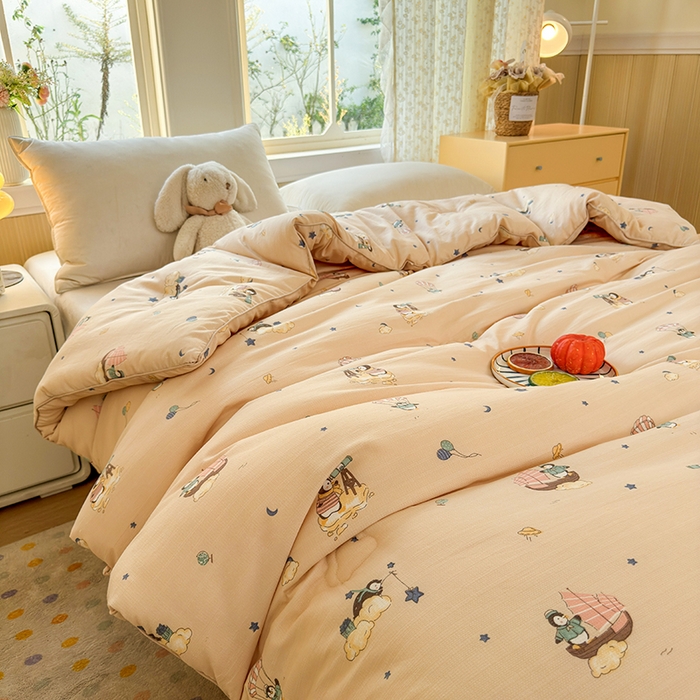 91家纺网 家纺一手货源 找家纺 卡芙芯类馆 2025新款可爱A类卡通提花大豆被春秋被冬被被子被芯 小企鹅