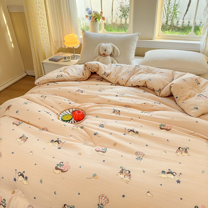 91家纺网 家纺一手货源 找家纺 卡芙芯类馆 2025新款可爱A类卡通提花大豆被春秋被冬被被子被芯 小企鹅