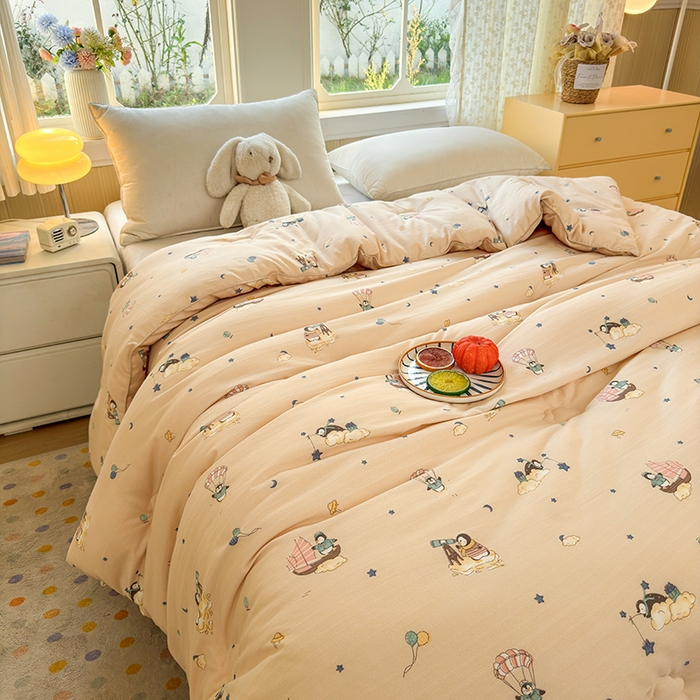 91家纺网 家纺一手货源 找家纺 卡芙芯类馆 2025新款可爱A类卡通提花大豆被春秋被冬被被子被芯 小企鹅